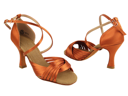 S1001 Dark Tan Satin with 3&quot; Heel in the photo