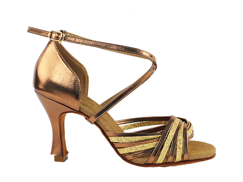 S1001 Gold Scale_Dark Tan Gold Leather with 3" Heel in the photo