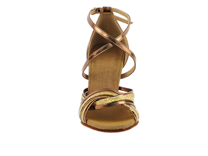 S1001 Gold Scale_Dark Tan Gold Leather with 3&quot; Heel in the photo