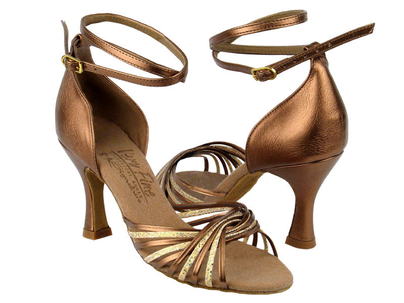 S1001 Gold Scale &amp; Dark Tan Gold with 3&quot; Flare heel in the photo