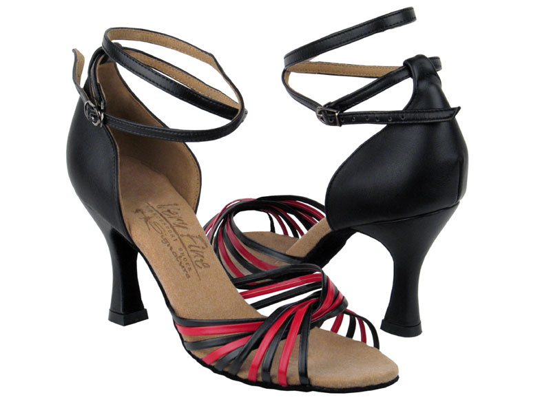 S1001 Black Leather &amp; Red Leather with 3&quot; Flare heel in the photo