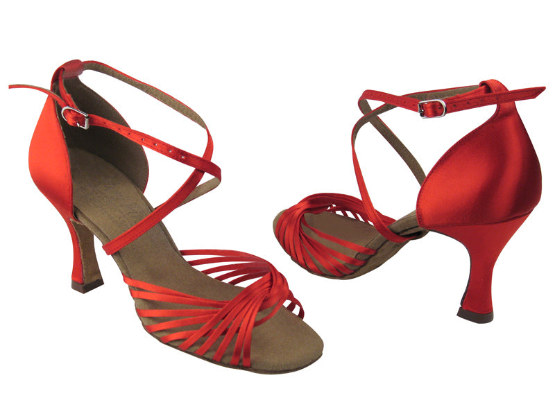S1001 Red Satin with 3&quot; Flare Heel in the photo