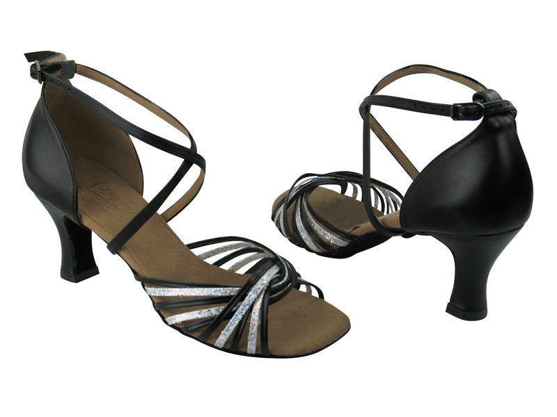 S1001 Silver Scale &amp; Black Leather with 2.5&quot; Heel in the photo