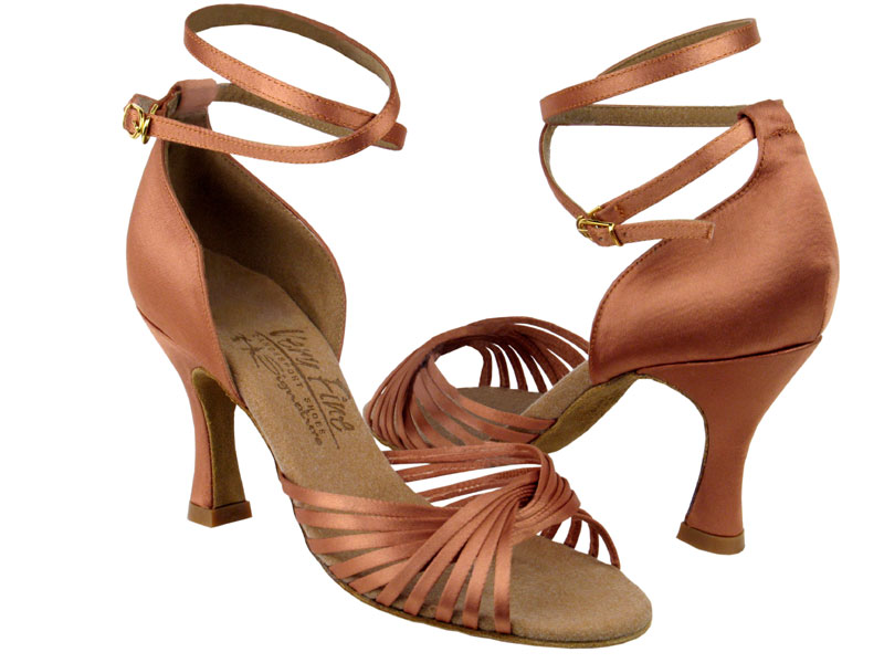 S1001 Tan Satin with 3&quot; Flare heel in the photo