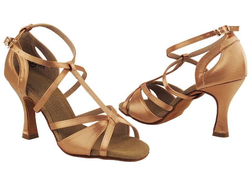 S1002 Tan Satin with 3&quot; Heel in the photo