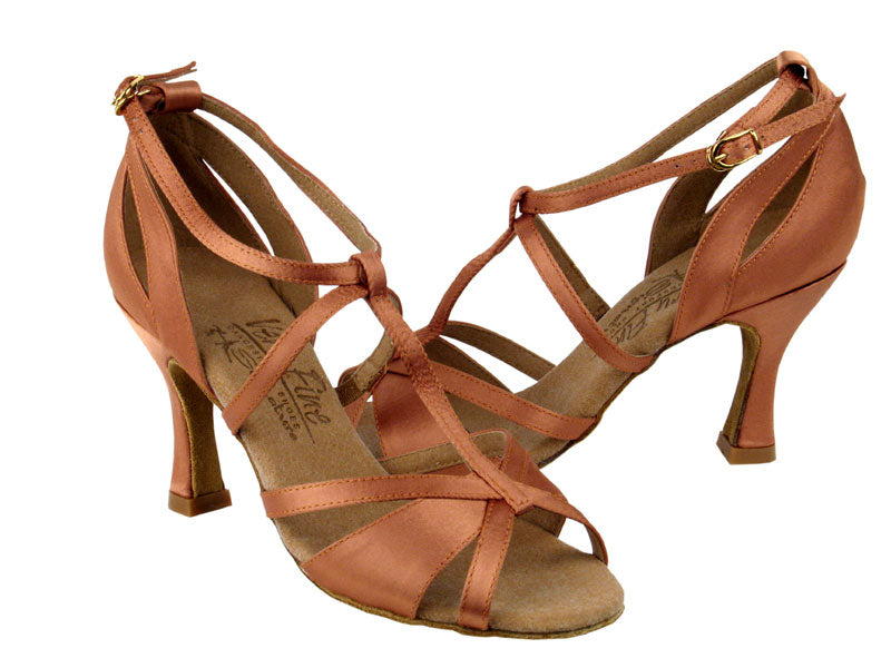 S1002 Tan Satin with 3&quot; Flare heel in the photo