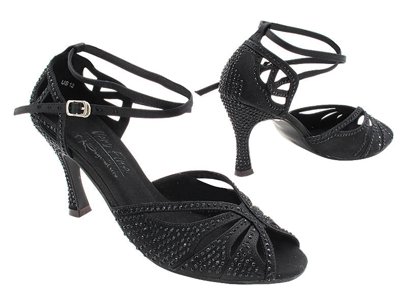 S1003CC Black Satin with Black Diamond  with 3.5&quot; Flare Heel (YTG) in the photo