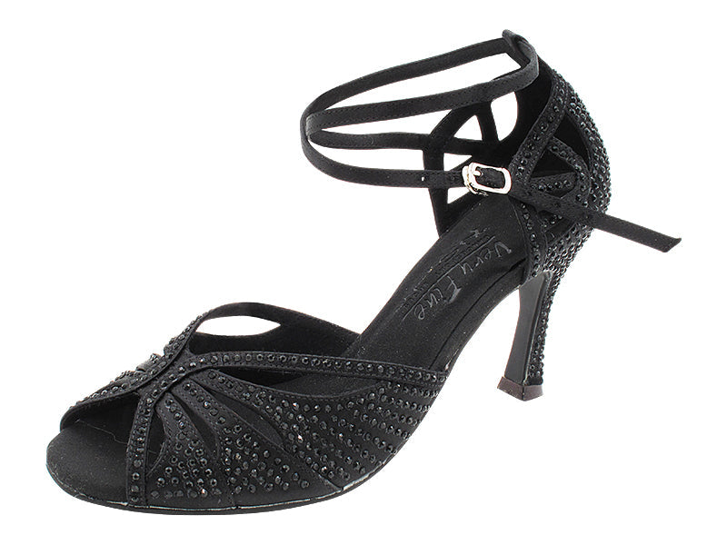 S1003CC Black Satin with Black Diamond  with 3.5&quot; Flare Heel (YTG) in the photo