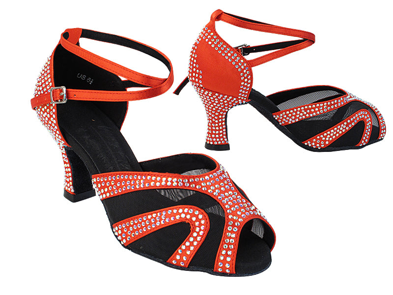 S1005CC Red Satin_Black Mesh with 2.5&quot; Heel (PG) in the photo