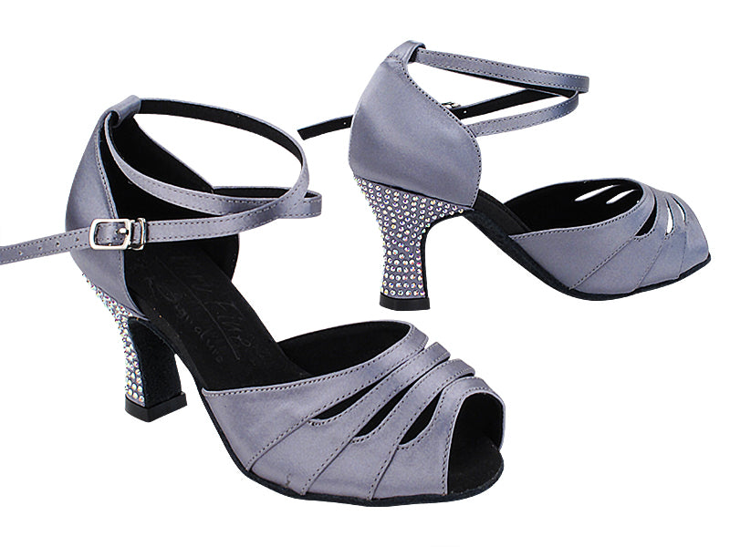 S1007CC 180 Grey Satin_X-Strap Ankle with Loop_Rhinestone on Heel Only with 2.5&quot; Heel (PG) in the photo