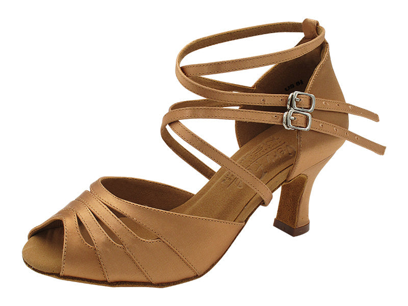 S1007 Tan Satin with 2.5&quot; Spool Heel (PG) in the photo