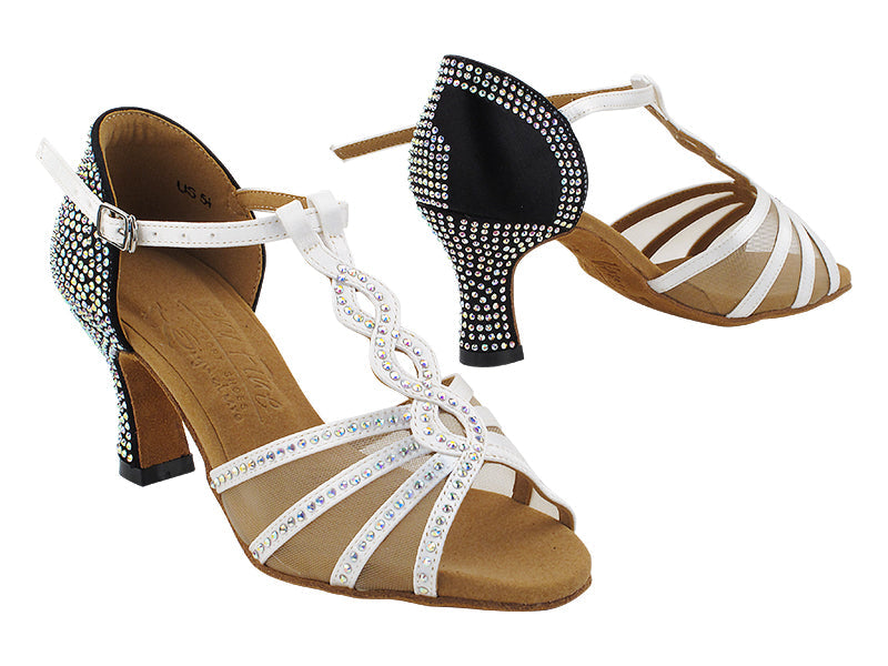 S1009CC White Satin_F_Black Satin_B_Flesh Mesh with 2.5&quot; Spool Heel (PG) in the photo