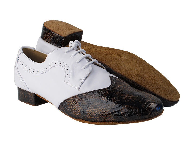 PP302 Dark Brown Snake Patent_F_H_Genuine White Leather_B with 1" Standard Heel in the photo