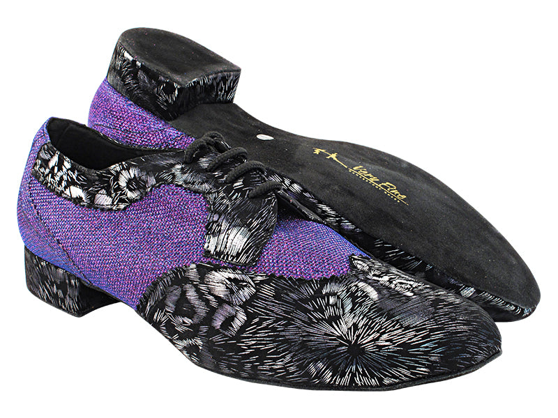 2509LEDSS 167 Pine Pattern Black Velvet_F_L_103 Purple Glitter Satin_B_M with Men 1&quot; Standard Heel (2002) in the photo