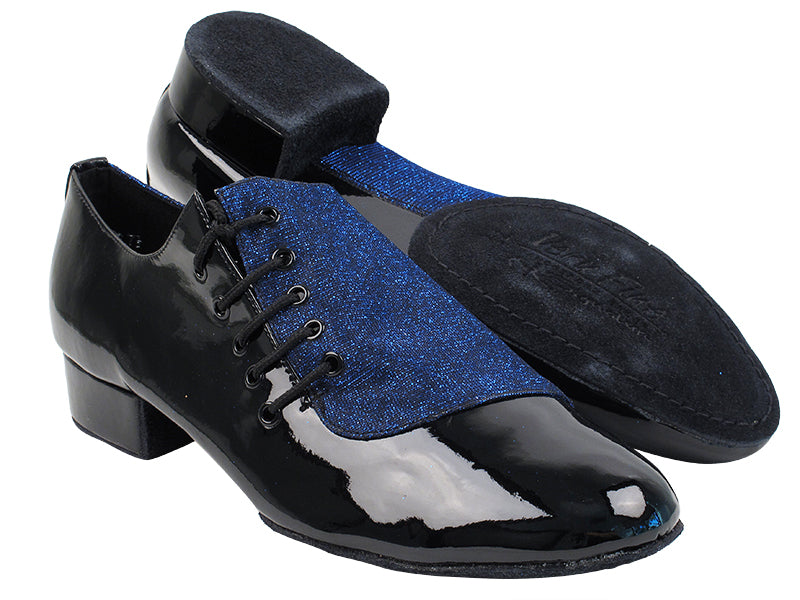 S2519 190 Glitter Dark Blue Satin_75 Black Patent PU with 1&quot; Standard Heel in the photo