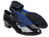 S2519 190 Glitter Dark Blue Satin_75 Black Patent PU with 1" Standard Heel in the photo