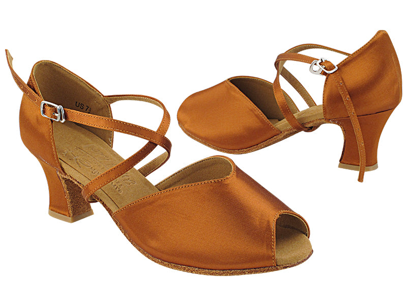 S2801 Copper Tan Satin_X-Arch Strap with 2.2&quot; Thick Cuban Heel (318) in the photo