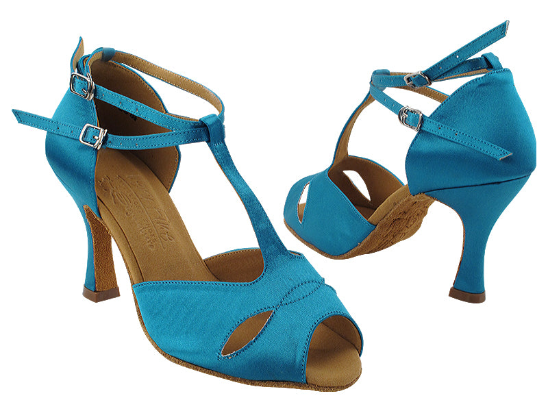S2803 123 Teal Satin with 3" Flare Heel (YQG) in the photo