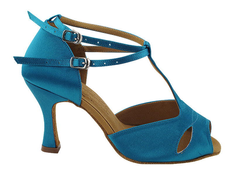 S2803 123 Teal Satin with 3" Flare Heel (YQG) in the photo
