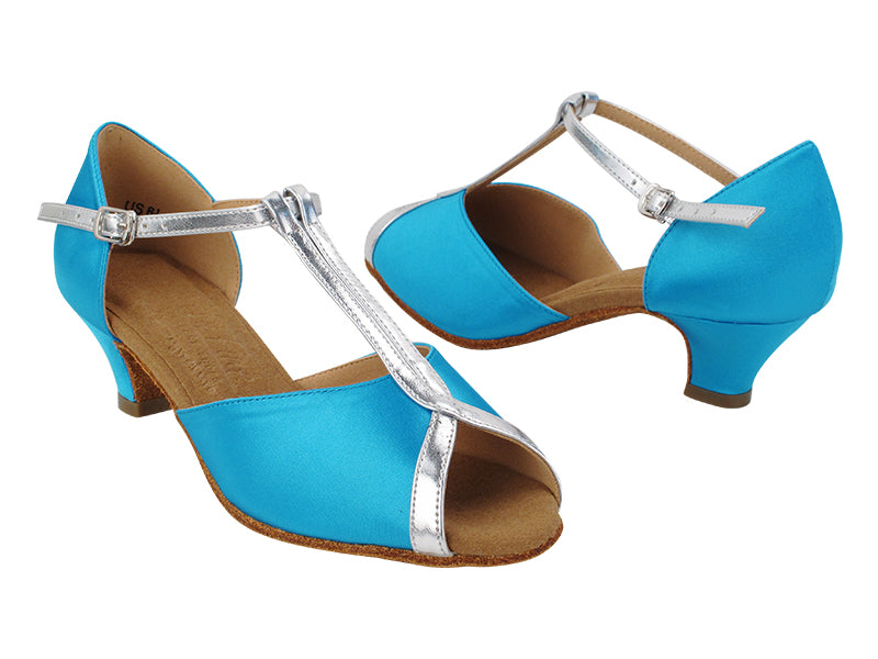 S2804 120 Blue Satin_Silver Leather Trim with 1.2&quot; Cuban Heel (5028) in the photo