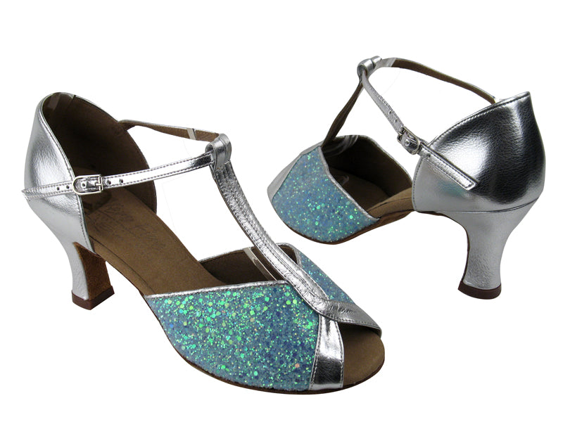 S2804 BF23 Light Blue Sparkle_Silver Leather with 2.5" heel in the photo