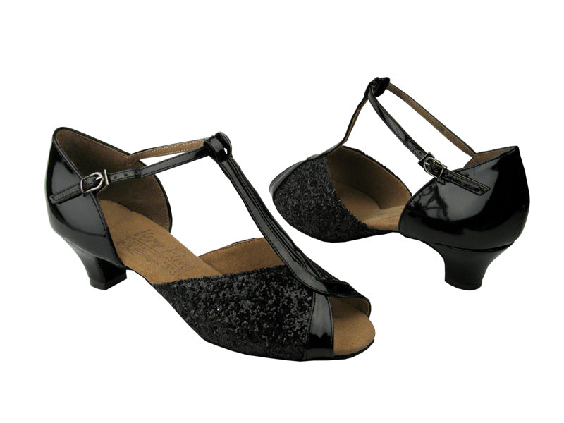 S2804 Black Sparkle &amp; Black Patent with 1.2&quot; Cuban Heel in the photo