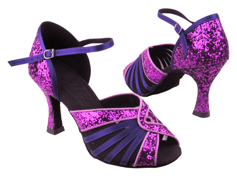 S2805 BH2 Purple Spakle_BD71 Purple Satin_Black Mesh with 3&quot; heel in the photo