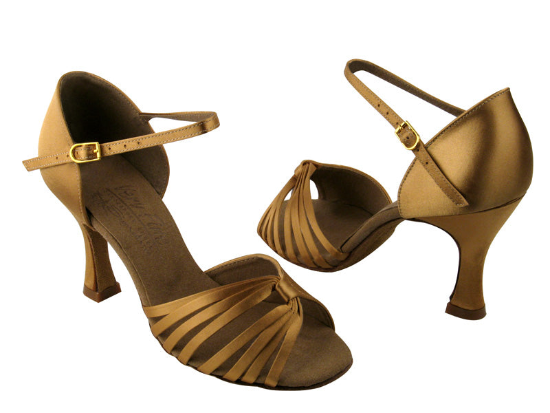 S2807 Tan Satin with 3&quot; Flare heel in the photo