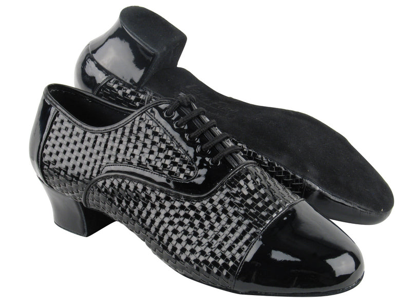 S306B Black Weave Patent with 1.5" Latin heel in the photo