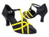 S3801 154 Black Satin_248 Yellow Velvet Trim with 2.5" Spool Heel (PG) in the photo