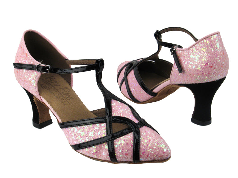 S3801 BF21 Pink Sparkle_BA60 Black Patent Trim with 2.5&quot; heel in the photo
