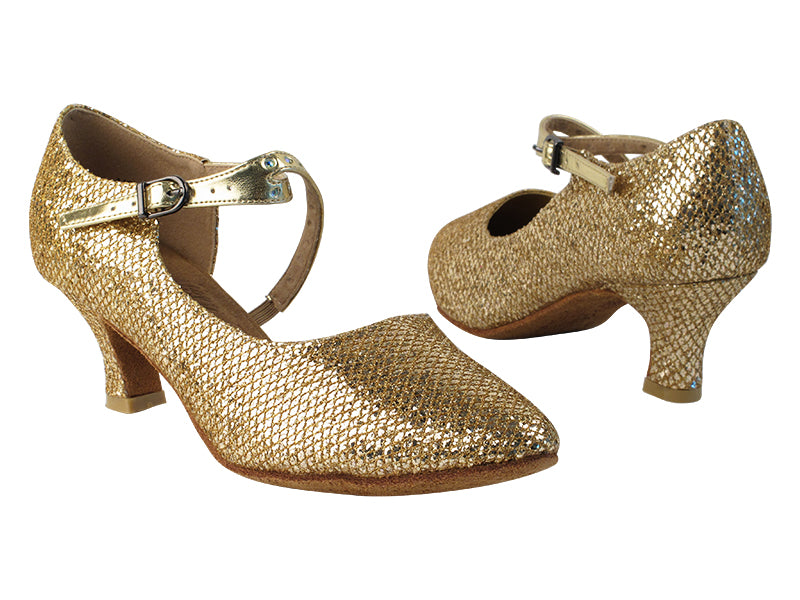 S9122 130 Gold Sparklenet_191 Light Gold PU_S with 2&quot; Slim heel in the photo