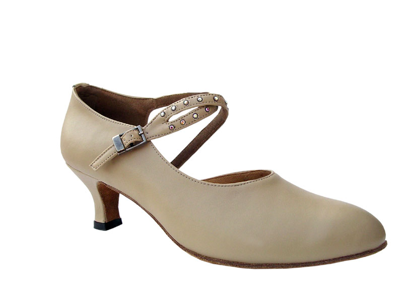 S9122 Beige Leather with 2&quot; Slim heel in the photo