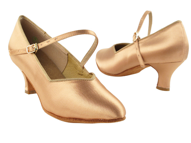 S9138 Tan Satin with 2&quot; Slim Cuban Heel in the photo