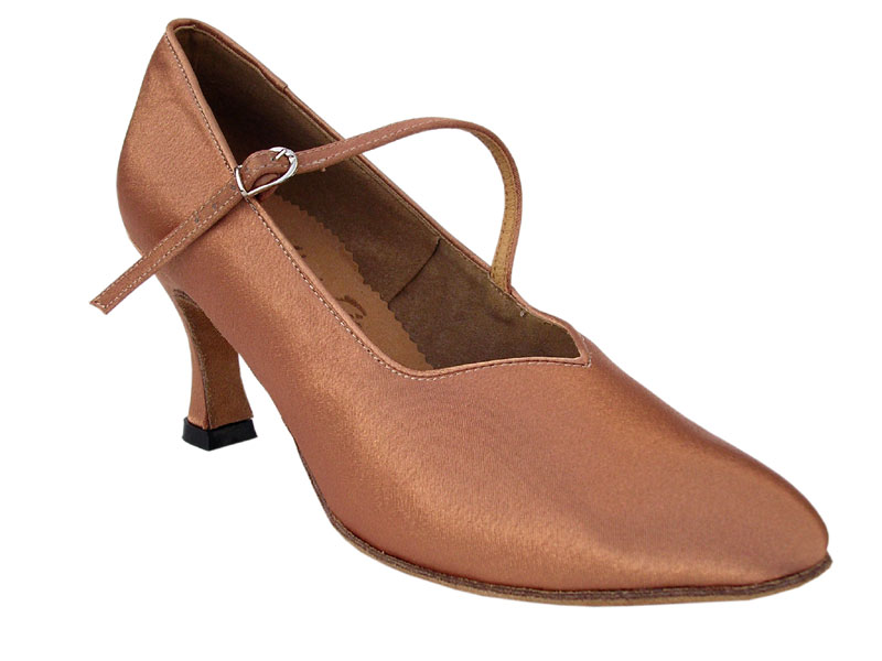 S9138 Dark Tan Satin with 2.75" heel in the photo
