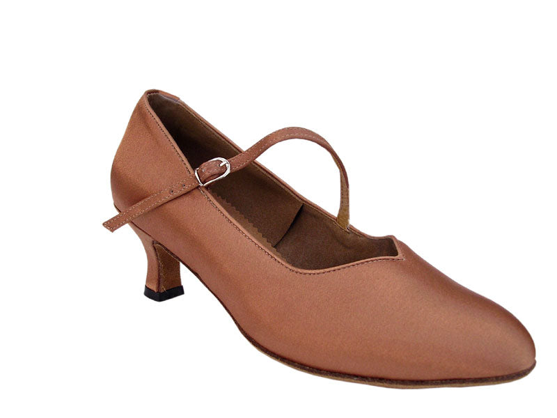 S9138 Dark Tan Satin with 2.75" heel in the photo