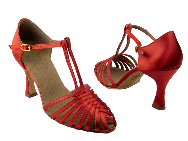 S9177 Coffee Red Satin with 3&quot; Flare heel in the photo