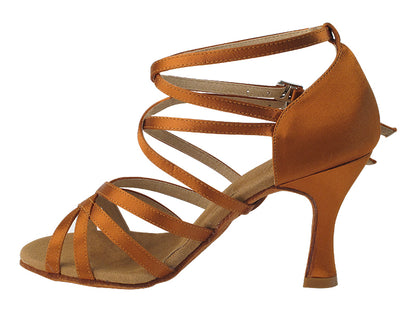 S9206 Copper Tan Satin with 3&quot; Flare Heel in the photo