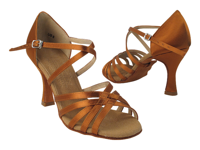 S9216 Copper Tan Satin with 3&quot; Flare Heel in the photo