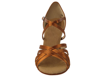 S9216 Copper Tan Satin with 3&quot; Flare Heel in the photo