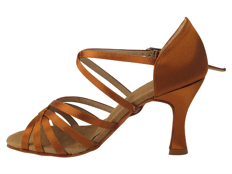 S9216 Copper Tan Satin with 3&quot; Flare Heel in the photo