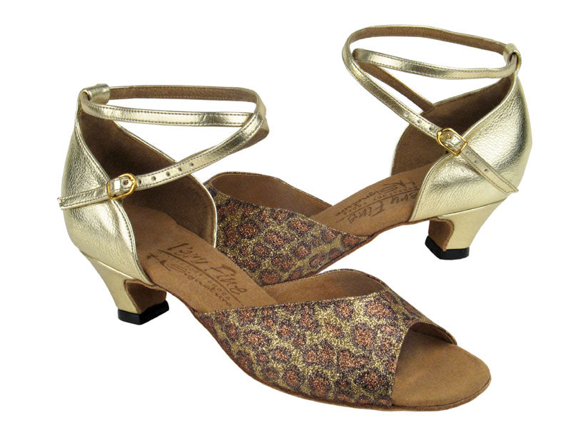 S9220 Leopard Glitter &amp; Gold Leather with 1.2" cuban heel in the photo