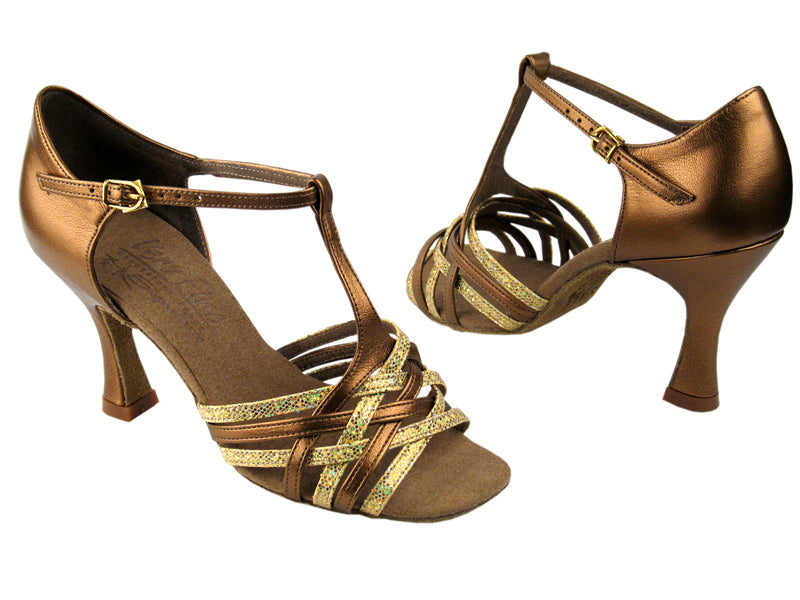 S92304 Gold Scale &amp; Dark Tan Gold with 3&quot; Flare heel in the photo