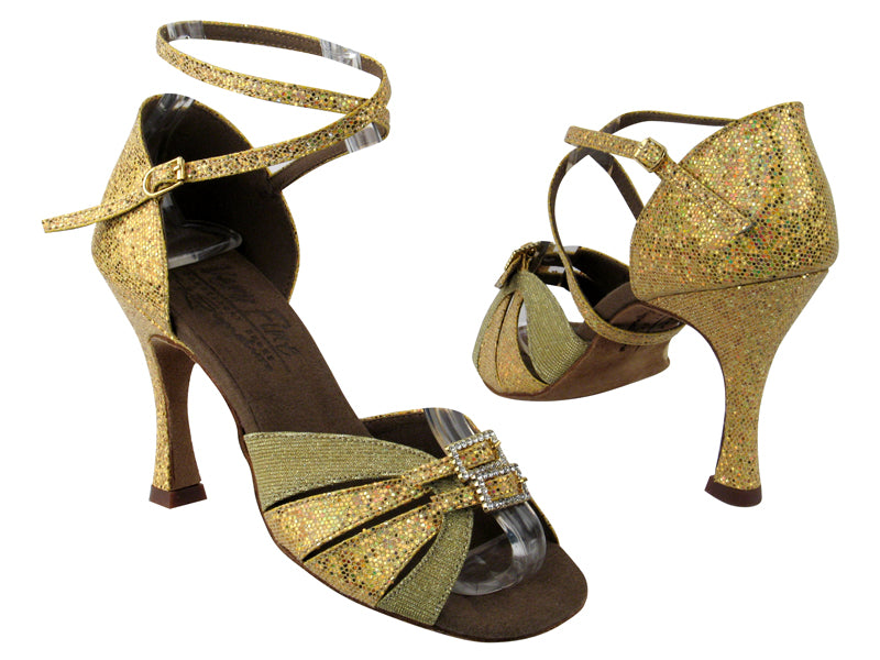 S92307 BD66 Glitter Gold Satin &amp; BF29 Gold Scale with 3.5&quot; Flare heel in the photo