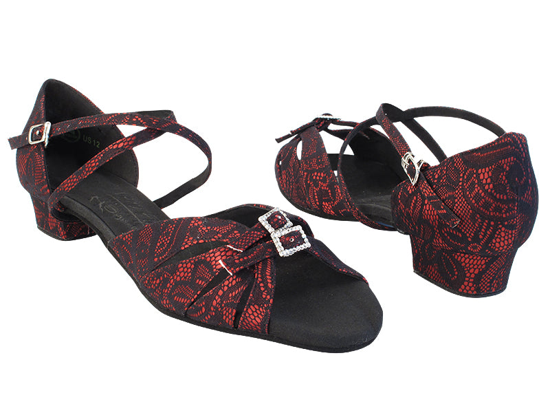 S92307FT 257 Red_Black Lace with 1&quot; Women Heel in the photo