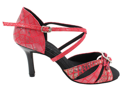 S92307 238 Red Print_Black Patent Heel with 3 inch Slim Heel (6646) in the photo