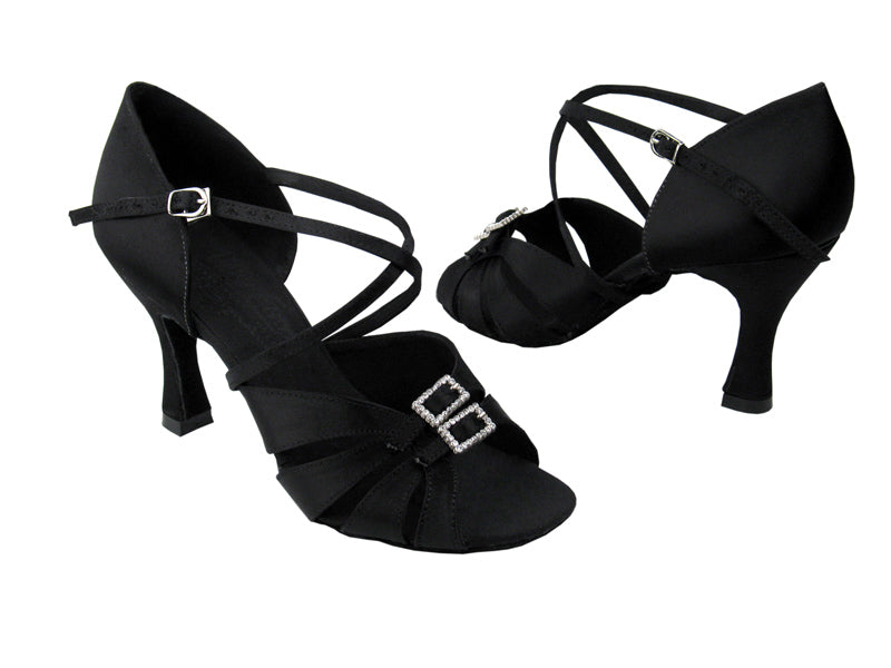 S92307 Black Satin with 3&quot; Flare heel in the photo