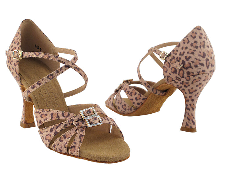 S92307 Leopard Satin with 3" Flare heel in the photo