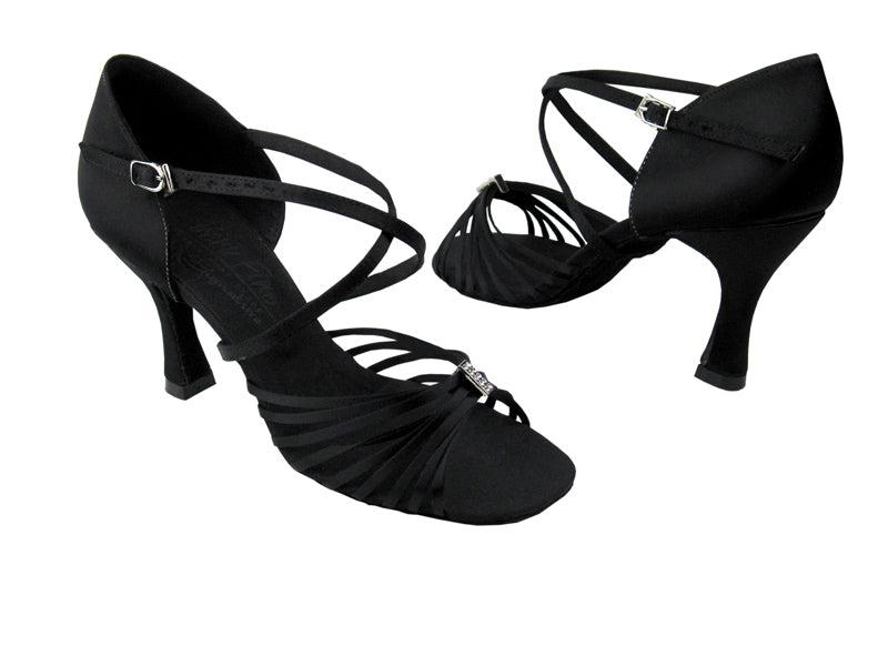 S92308 Black Satin with 3&quot; Flare heel in the photo