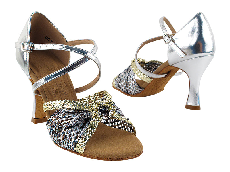 S92309 Gold &amp; Silver Braid with 3&quot; Flare heel in the photo